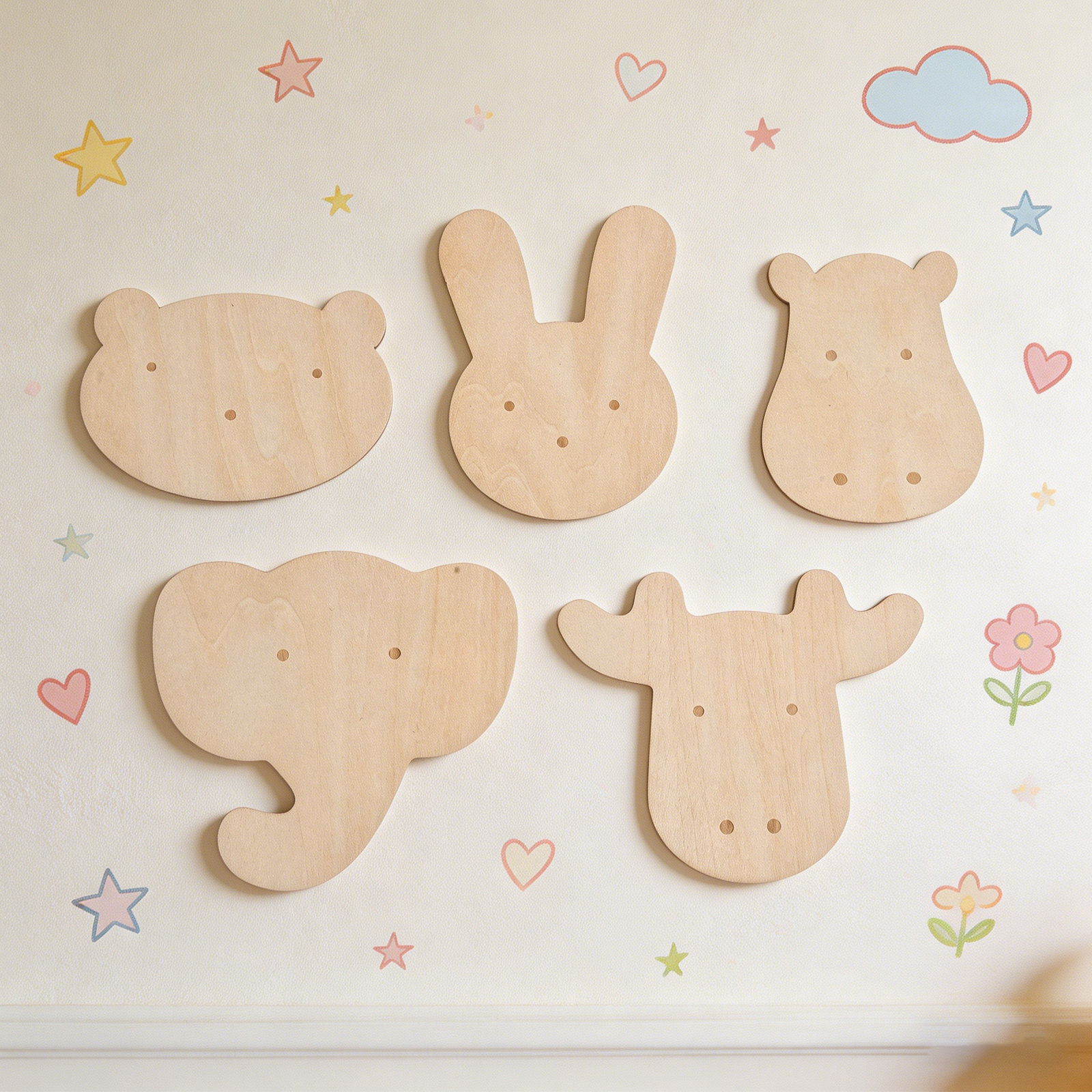 Art And Craft For Nursery - 5 Pezzi Adesivi Murali in Legno